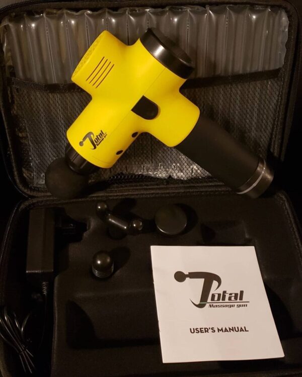 Yellow Total Massage Gun In Case With 4 Attachments